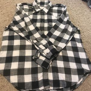 gray white and black button flannel from AE